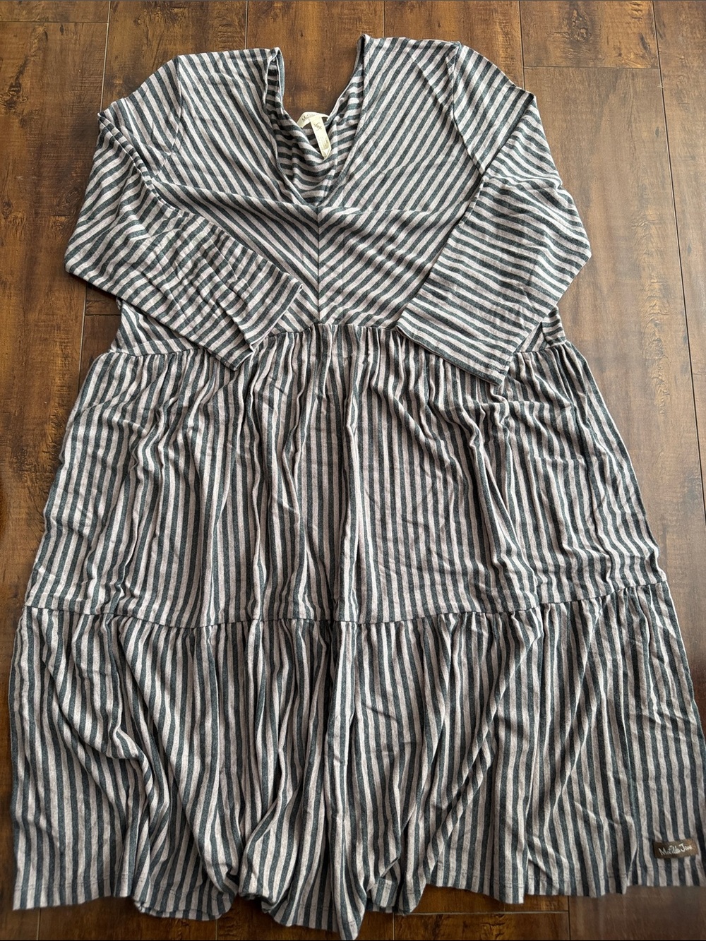 Matilda Jane Striped Tiered Long-Sleeve Dress - Gray & Black